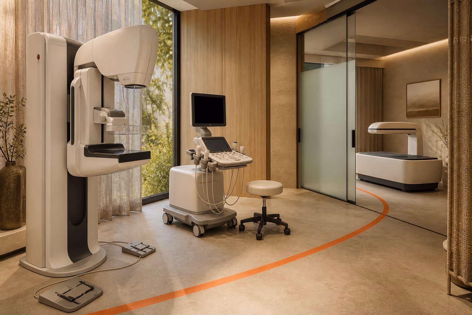 A private diagnostic suite with breast imaging, ultrasound and bone-density instruments.
